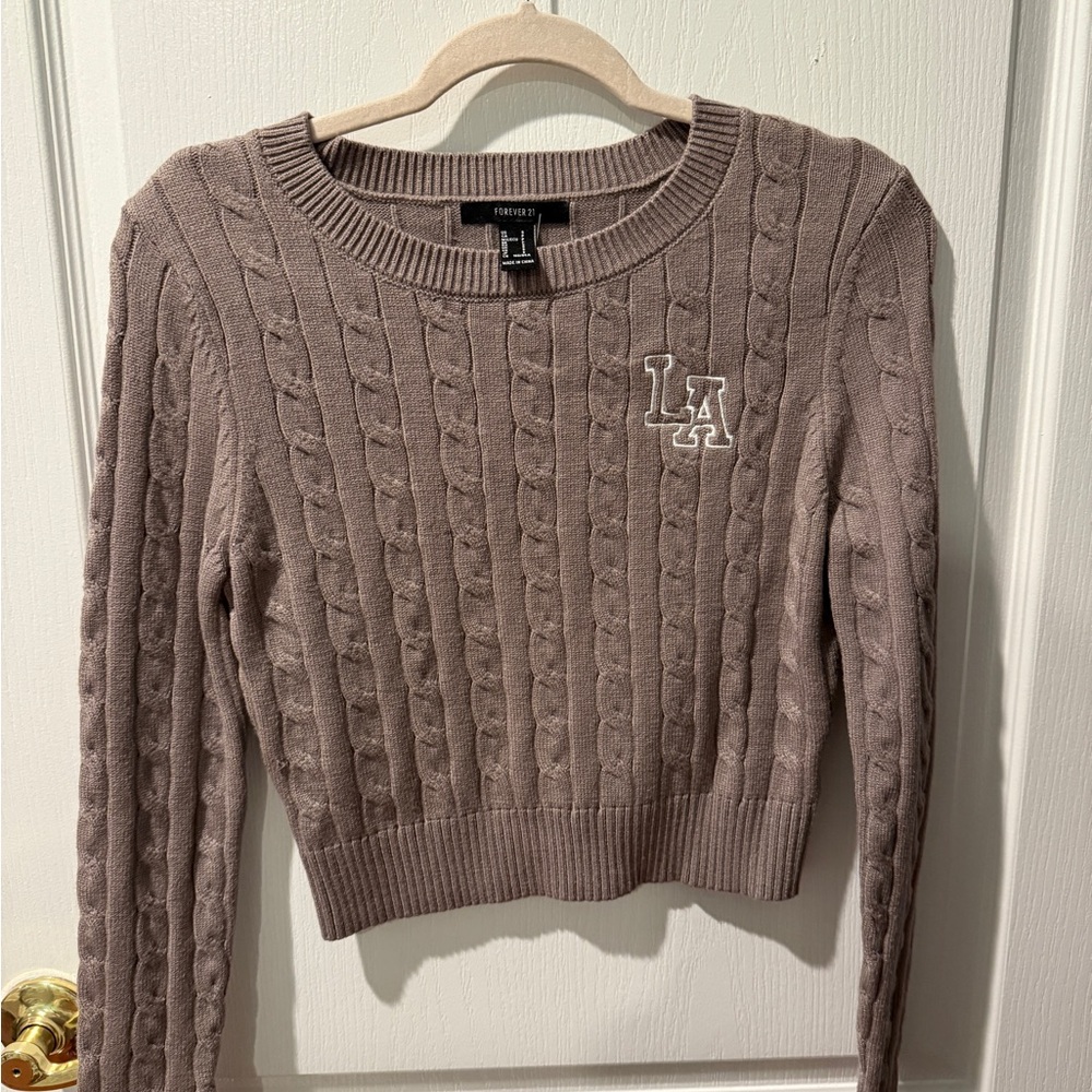 NWT! NFINITY LA Embroidered Cropped Cable Knit Sweater